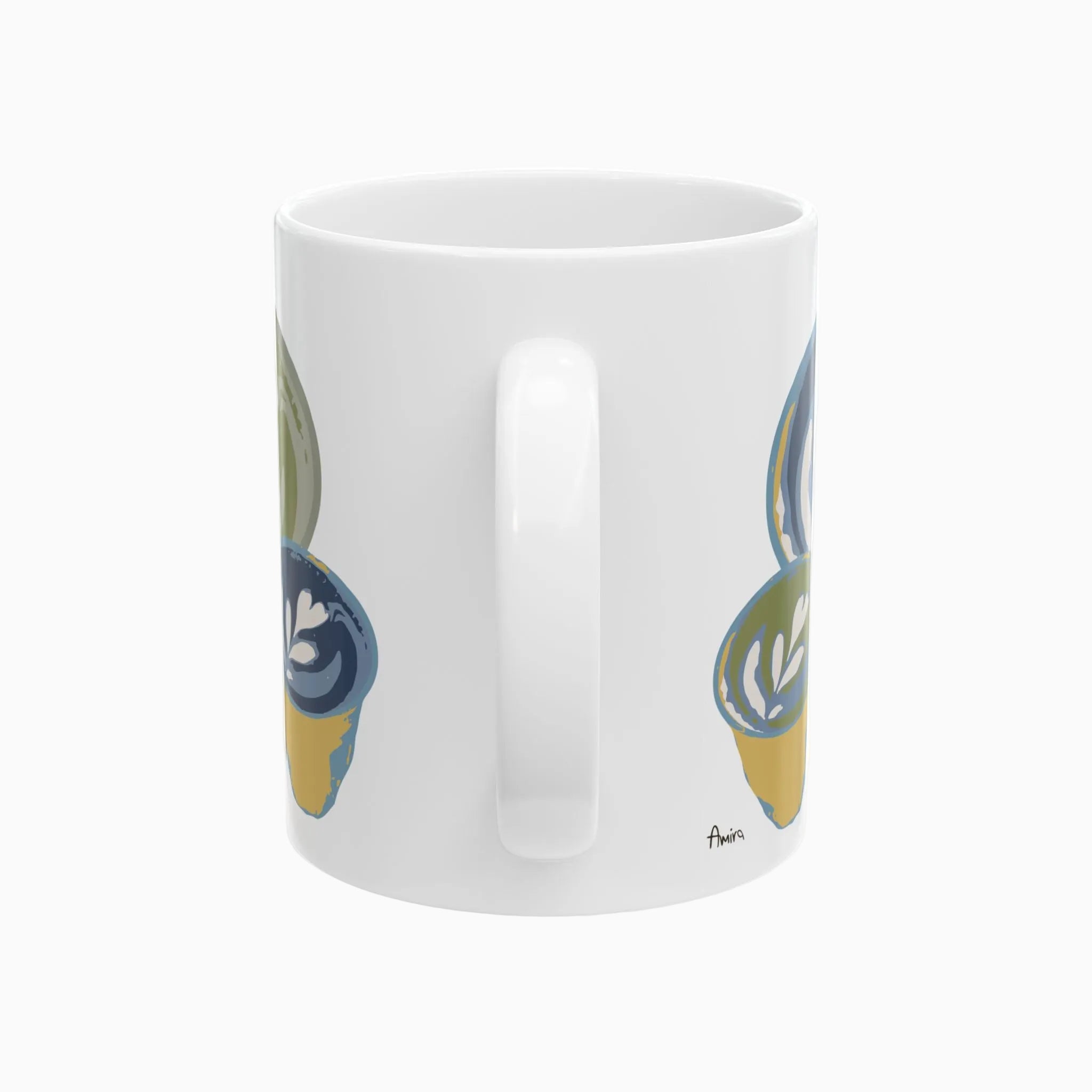 from this angle we see part of both sides' medium-sized and largest sized cups. My signature, on the bottom of the left side near the handle is also visible