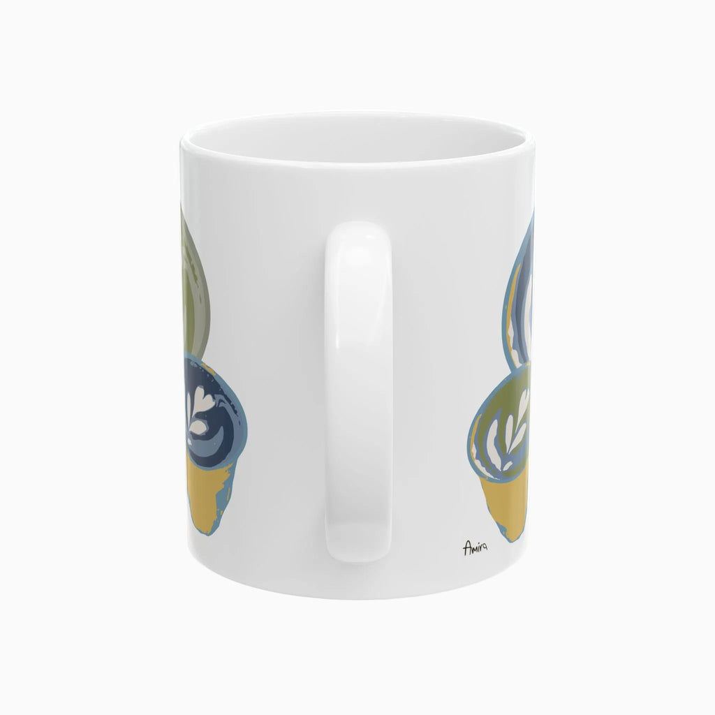 from this angle we see part of both sides' medium-sized and largest sized cups. My signature, on the bottom of the left side near the handle is also visible